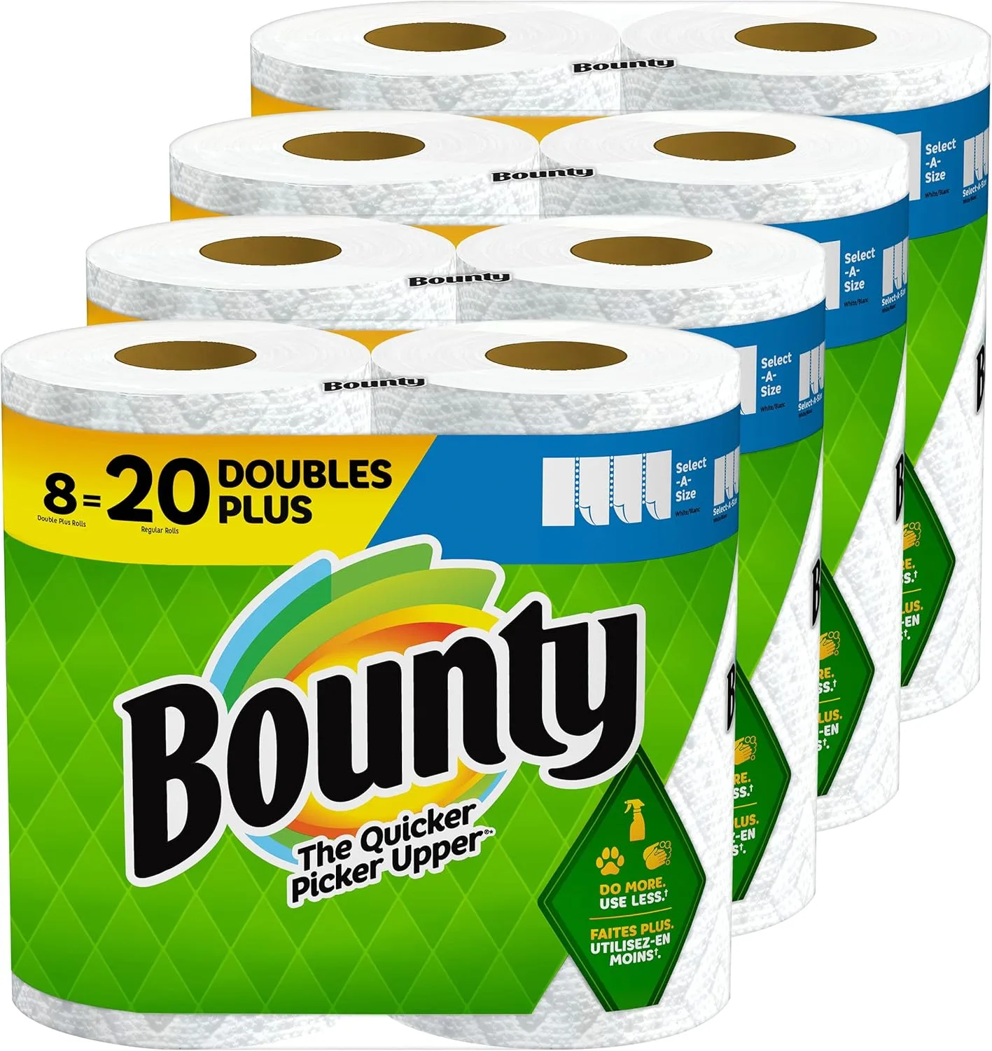 Bounty Select-A-Size Paper Towels, 8 Double Plus Rolls 20 Regular Rolls, White