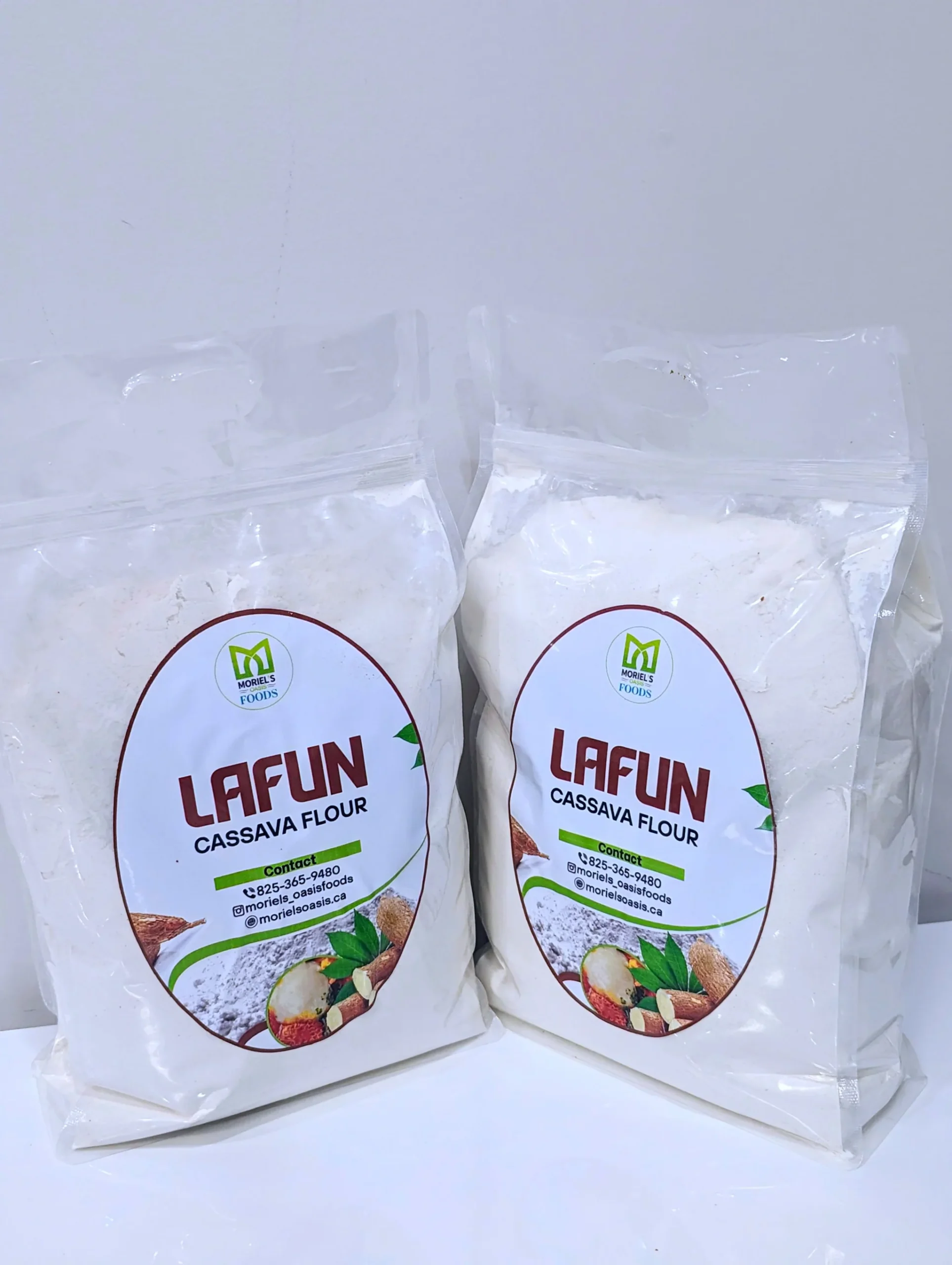 two bags of flour on a white background