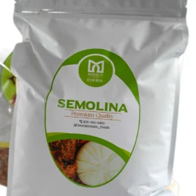 a white bag with green label