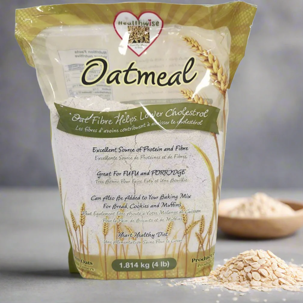 a bag of oatmeal with a pile of oats