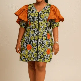 African Print Trudy Butterfly Sleeve Dress (S/M)