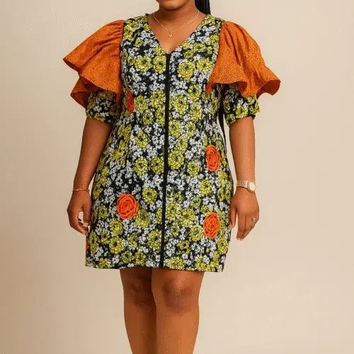African Print Trudy Butterfly Sleeve Dress (S/M)