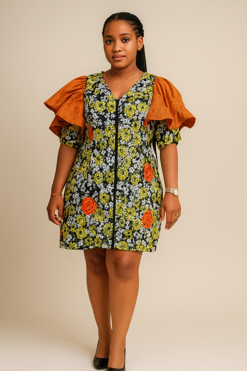 African Print Trudy Butterfly Sleeve Dress (S/M)