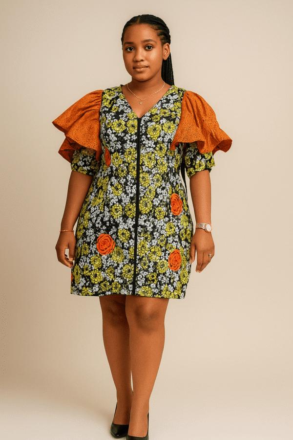 African Print Trudy Butterfly Sleeve Dress (S/M)